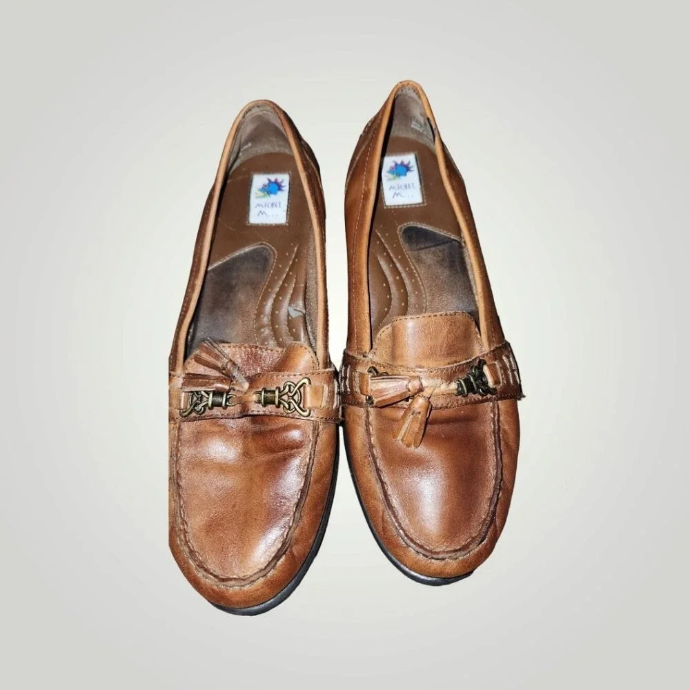 Michel M 7.5 M brown slip on tassel loafer
